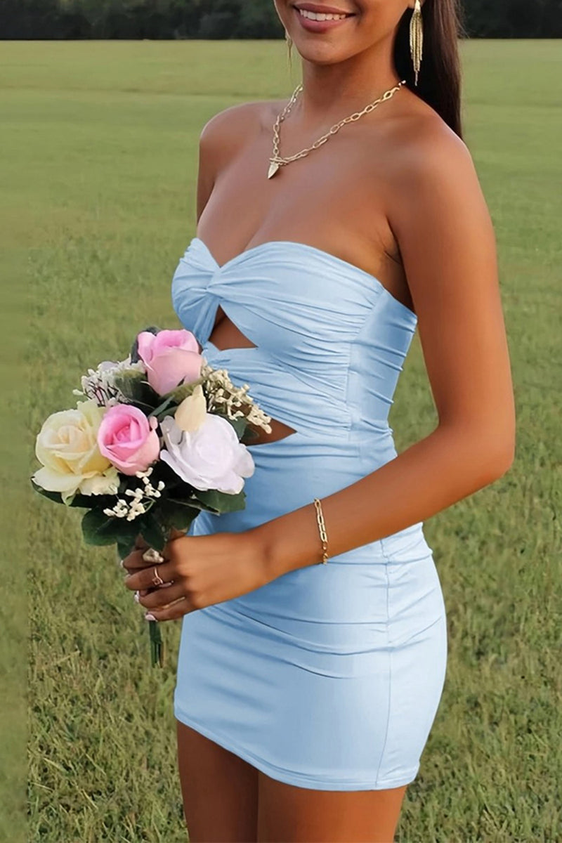 Load image into Gallery viewer, Black Satin Cut Out Tight Strapless Mini Party Dress