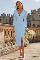 Load image into Gallery viewer, Ivory Satin V-Neck Ruched Bodycon Midi Engagement Dress with Slit