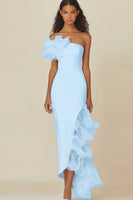 Load image into Gallery viewer, White Sheath Asymmetrical Long Rehearsal Dinner Dress with Ruffles