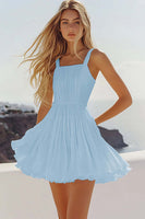 Load image into Gallery viewer, Lilac Pleated Square Neck Mini Graduation Dress