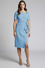 Load image into Gallery viewer, Dusty Blue Bodycon Midi Satin Work Dress with Slit