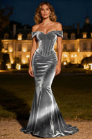 Load image into Gallery viewer, Black Velvet Mermaid Long Corset Holiday Party Dress