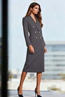 Load image into Gallery viewer, Black Peak Lapels Double Breasted Pencil Midi Blazer Dress