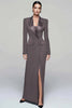 Load image into Gallery viewer, Queendancer Women Black Pencil Long Sleeves Blazer Dress with Slit Peak Lapel Double Breasted Coat Dress