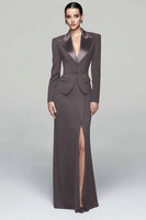 Load image into Gallery viewer, 2 Piece Black Peak Lapel Pencil Long Blazer Dress with Slit