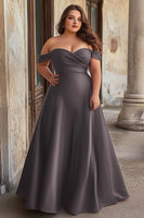 Load image into Gallery viewer, Dark Green Satin Ruched A Line Long Prom Dress