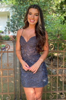 Load image into Gallery viewer, Pink Spaghetti Straps Bodycon Homecoming Dress with Appliques