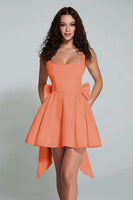 Load image into Gallery viewer, Plum A Line Square Neck Short Homecoming Dress with Bow