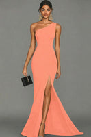 Load image into Gallery viewer, Black Mermaid One Shoulder Satin Long Formal Dress with Slit