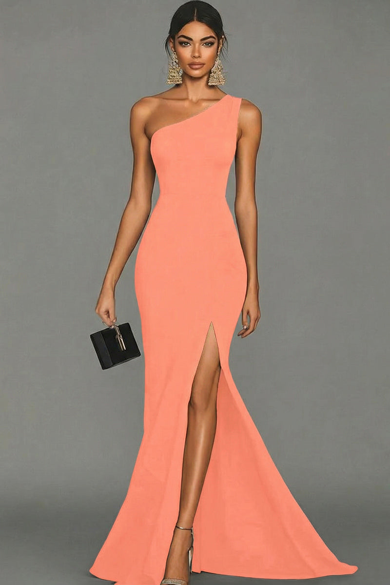 Load image into Gallery viewer, Dark Green Satin One Shoulder Mermaid Long Formal Dress with Slit