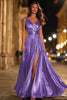 Load image into Gallery viewer, Sparkly Gold A-Line Metallic Ruched Pleated Long Formal Dress with Slit