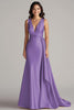 Load image into Gallery viewer, Peacock Mermaid Deep V-Neck Long Satin Formal Dress