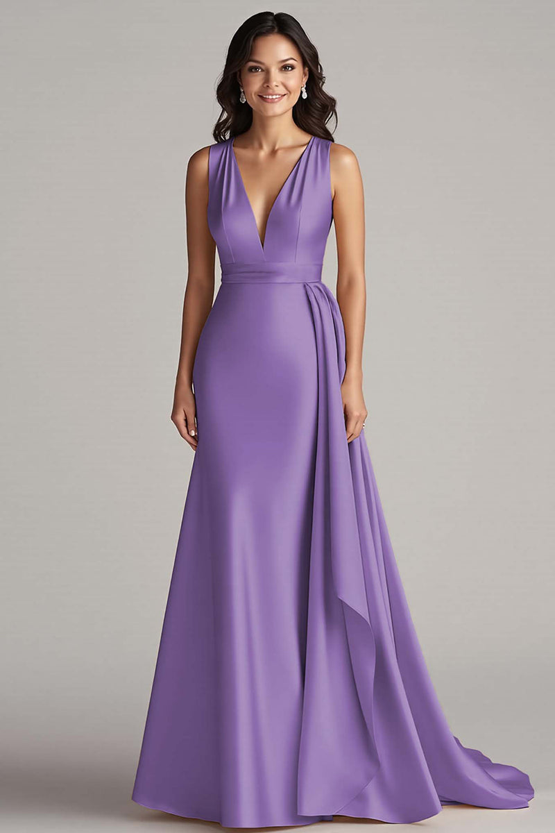 Load image into Gallery viewer, Peacock Mermaid Deep V-Neck Long Satin Formal Dress