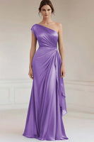 Load image into Gallery viewer, Peacock Sheath Satin One Shoulder Long Formal Dress