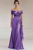 Load image into Gallery viewer, Peacock Sheath Satin Off the Shoulder Long Formal Dress
