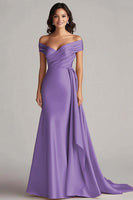 Load image into Gallery viewer, Peacock Mermaid Satin Off the Shoulder Long Formal Dress