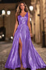 Load image into Gallery viewer, Sparkly Gold V-Neck Metallic A-Line Pleated Long Formal Dress with Slit