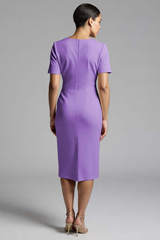 Tahiti Bodycon V-Neck Midi Satin Work Dress with Sleeves