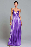 Load image into Gallery viewer, Sparkly Tahitiv Metallic Pleated A-Line Spaghetti Straps Long Formal Dress