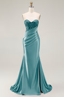 Load image into Gallery viewer, Sparkly Red Satin Mermaid Sweetheart Long Prom Dress with Sequins