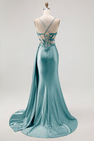 Load image into Gallery viewer, Sparkly Champagne Mermaid Spaghetti Straps Ruched Long Prom Dress with Beading