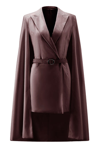 White Satin Bodycon Peak Lapel Short Work Blazer Dress with Cape