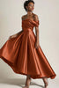 Load image into Gallery viewer, Queendancer Women Wedding Guest Dress Elegant Terracotta Satin Mother of the Bride Dress Off the Shoulder Asymmetrical A Line Mother of the Groom Dress