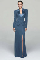 Load image into Gallery viewer, 2 Piece Black Peak Lapel Pencil Long Blazer Dress with Slit