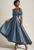 Load image into Gallery viewer, Queendancer Women Wedding Guest Dress Elegant Twilight Satin Mother of the Bride Dress Off the Shoulder Asymmetrical A Line Mother of the Groom Dress