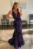 Load image into Gallery viewer, Purple Deep V Neck Mermaid Prom Dress