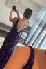 Load image into Gallery viewer, Purple Deep V Neck Mermaid Prom Dress