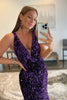 Load image into Gallery viewer, Purple Deep V Neck Mermaid Prom Dress