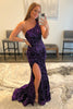 Load image into Gallery viewer, Dark Purple One Shoulder Sequined Mermaid Prom Dress With Slit