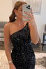 Load image into Gallery viewer, Glitter One-Shoulder Black Homecoming Dress With Sequins