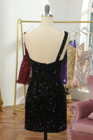 Load image into Gallery viewer, Glitter One-Shoulder Black Homecoming Dress With Sequins