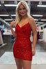 Load image into Gallery viewer, Blue Spaghetti Straps Bodycon Sequined Homecoming Dress