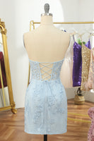 Load image into Gallery viewer, Pink Sweetheart Bodycon Corset Homecoming Dress with Appliques