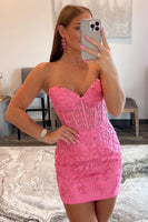 Load image into Gallery viewer, Pink Sweetheart Bodycon Corset Homecoming Dress with Appliques