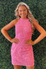 Load image into Gallery viewer, Halter Pink Bodycon Open Back Lace Homecoming Dress with Sequins