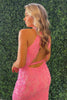 Load image into Gallery viewer, Halter Pink Bodycon Open Back Lace Homecoming Dress with Sequins