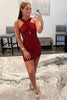 Load image into Gallery viewer, Glitter Red Halter Backless Sequins Tight Homecoming Dress