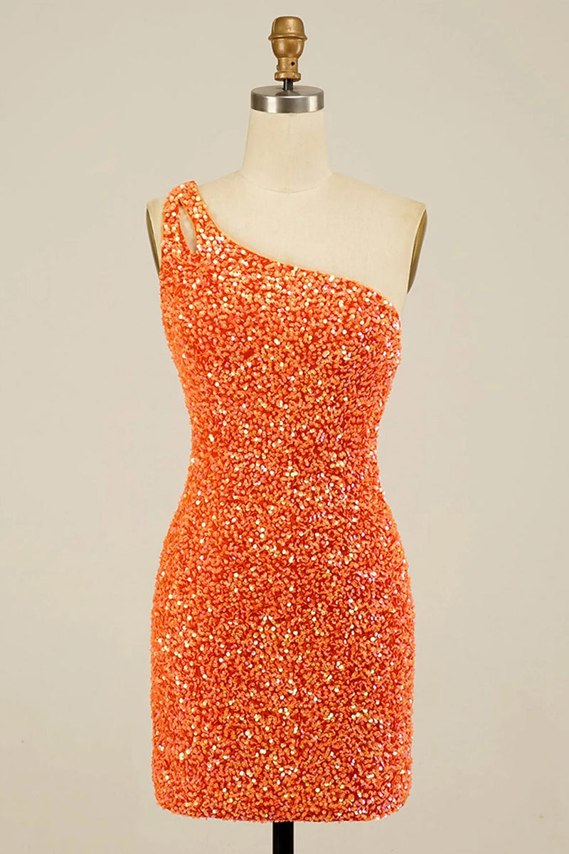 Load image into Gallery viewer, Sequins One-Shoulder Tight Beading Short Homecoming Dress