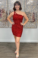 Load image into Gallery viewer, Sequins One-Shoulder Tight Beading Short Homecoming Dress