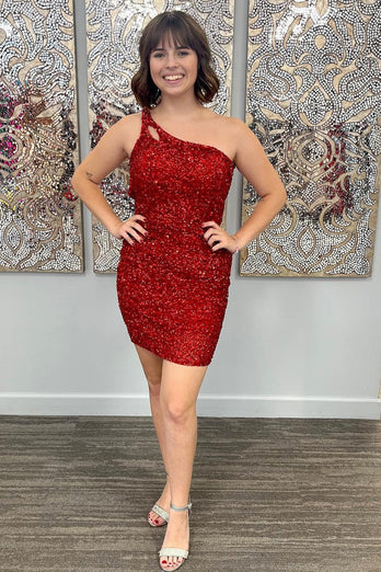 Sequins One-Shoulder Tight Beading Short Homecoming Dress