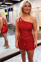 Load image into Gallery viewer, Sequins One-Shoulder Tight Beading Short Homecoming Dress