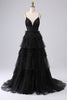 Load image into Gallery viewer, A Line Spaghetti Straps Navy Long Prom Dress with Ruffles