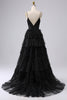 Load image into Gallery viewer, A Line Spaghetti Straps Navy Long Prom Dress with Ruffles