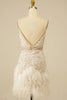 Load image into Gallery viewer, Spaghetti Straps White Sequined Tight Homecoming Dress with Feathers