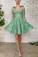 Load image into Gallery viewer, Green A-Line Spaghetti Straps Homecoming Dress with Appliques
