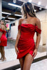 Load image into Gallery viewer, Off the Shoulder Navy Asymmetrical Corset Tight Short Homecoming Dress
